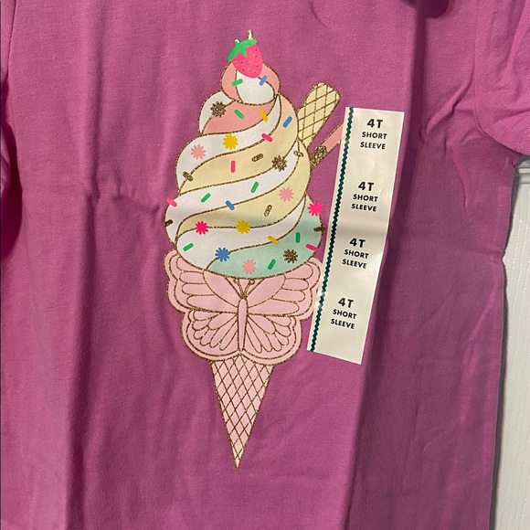 Cat & Jack Purple Ice Cream Cone Girls size 4 T Short Sleeve T Shirt NWT - Picture 2 of 3